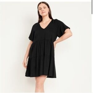 Old Navy Black V-Neck Tiered Mini Dress